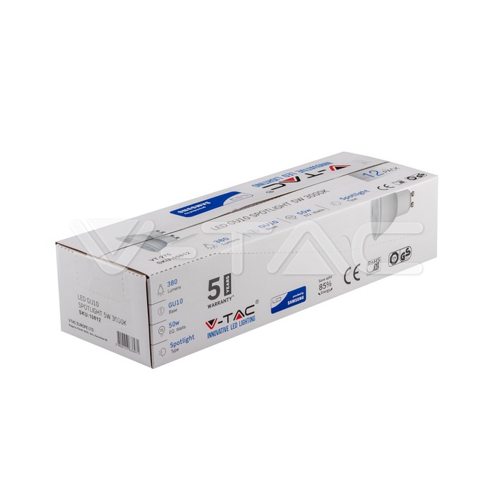 VT-2305 5W GU10 PLASTIC SCHIJNWERPER MET IC-DRIVER EN LENS 38'D Per verpakking van 10 stuks