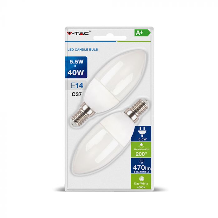 VT-2106 5,5W LED-KAARSLAMP VAN KUNSTSTOF E14 2 STUKS BLISTERVERPAKKING
