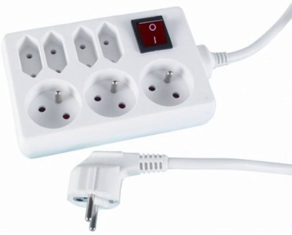 VT-1177-7 7x Prise 2P+T Cube Bloc multiprises + interrupteur cordon - 3G1.5 - Blanc -1,5m