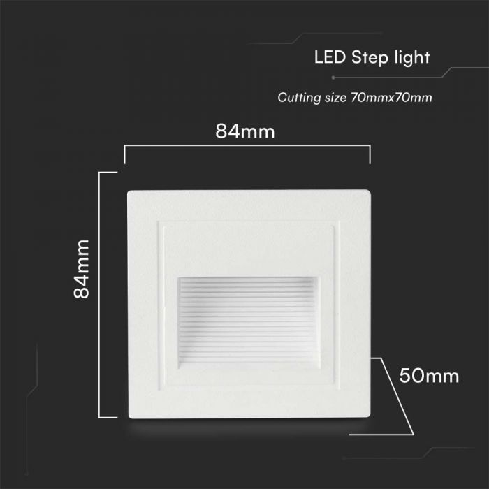VT-1129 5W - 3000K LED MARCHE-PIED CORPS BLANC CARRÉ 84x84x50mm