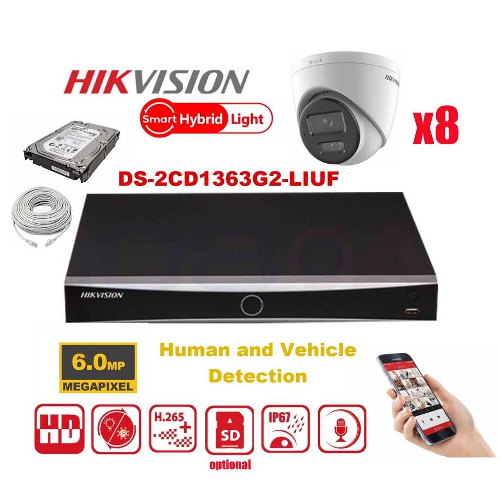 HIKVISION Camera Kit Smart Hybrid G2-serie 8x IP-cameratoren 6MP - NVR 8x kanaal - harde schijf 4 TB, uitbreidbaar tot maximaal 8x IP-camera