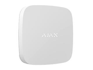 Ajax LeaksProtect, draadloze waterdetector, wit. Twee AAA-batterijen. Afmetingen: 56 x 56 x 14 mm.