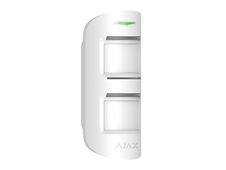 Ajax MotionProtect Outdoor, détecteur de mouvement extérieur sans fil, blanc. Détection réglable : 3-15 m, immunité aux animaux jusqu'à 80 cm, hauteur d'installation : 0,8-1,3 m, 2 piles CR123A.