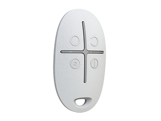 Ajax SpaceControl, porte-clés pour contrôler les modes de sécurité, blanc. Pile : pile CR2032. Dimensions : 65 x 37 x 10 mm.