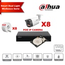 DAHUA Smart Dual Light WizSense-serie Active Deterrence 30m IP-camerakit - 8x 5 megapixel 2,8 mm camerabullet + 8 kanalen POE NVR + 4 TB 