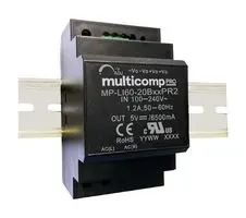  MULTICOMP 24 VDC, 2,5 A - 1 uitgang 60 W, Rail DIN AC/DC MP-LI60-20B24PR2