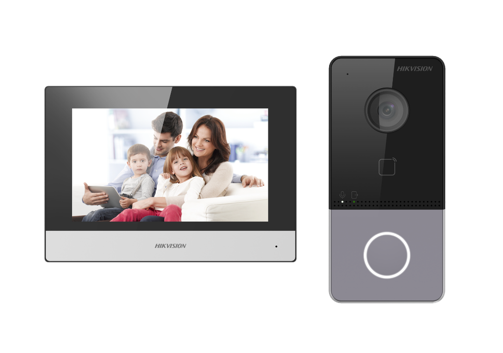 Hikvision  DS-KIS603-P(B)  IP-POE video-intercomkit 1x oproepknop Opbouwmontage - 7 inch touchscreen WIFI-monitor