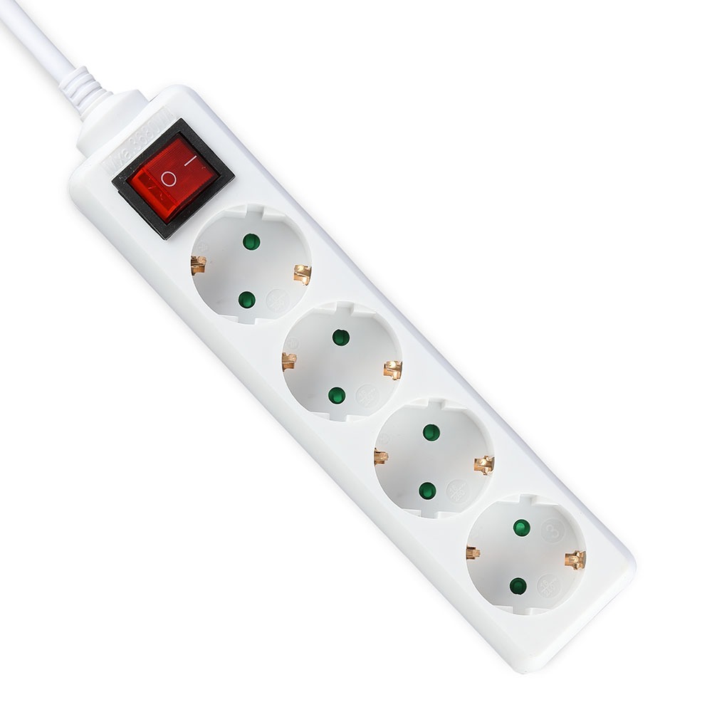 VT-1174-4 4-weg stopcontact met schakelaar (3G1.5MM2 X 5M) polyzak met kaart - wit