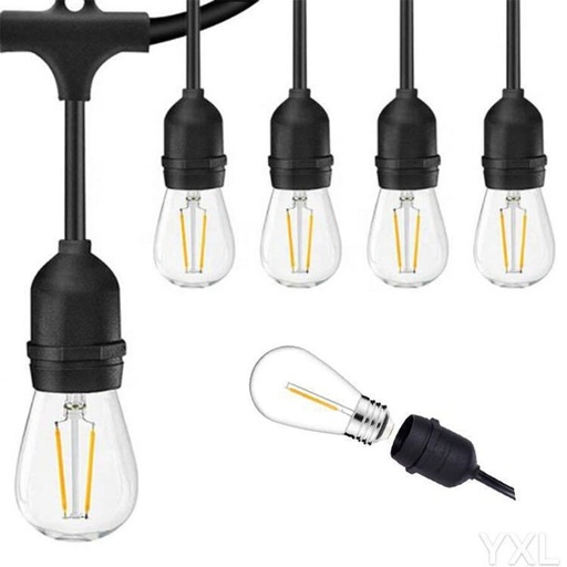 AV-713-10 Waterproof String Light  10m + 3m Extra + 15x Decorative Bulbs S14-E27-2W 2700K