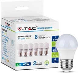 [2731] VT-2256 5,5W G45 LED-LAMP VAN KUNSTSTOF E27 6 STUKS/PAK