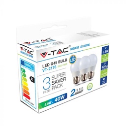 VT-2176 5,5W G45 PLASTIC LAMPEN E27 3 STUKS/PAK