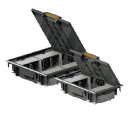 [JSL-745-4C] Boîte sol pour mécanismes 45*45 - Gris Clair 45*45. 4 modules. Couvercle en acier inclus. Gris r P 146 mm - L 250 mm - H 56 mm IP4X - IK06