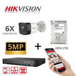 [TVIKIT5M-B6] HIKVISION Set Turbo-HD 5 MP 6x Camera - DVR 8-kanaals - 6x 5MP Bullet Camera Binnen/Buiten 2TB HDD