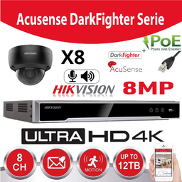 [IP-DF-8D-BK] Hikvision IP-Kit Accusense G2 8 x DS-2CD2186G2-I 8MP Darkfighter / Acusense  Dome Camera -  recorder NVR 8channel DS-7608NXI-K1/8P - 6b Hard Disk installed