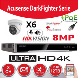 [IP-DF-6T] Hikvision Set IP-Acusense G2 Serie 6x DS-2CD2386G2-IU - 2.8mm 8 megapixel (4K) Turret Ingebouwde microfoon + recorder NVR 8-kanaals DS-7608NXI-K1/8P - 4TB harde schijf