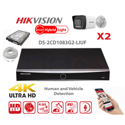 [IPMD-8M-2B] Kit caméra HIKVISION Smart Hybrid G2 Series 2x IP Camera Bullet 8MP - NVR 4xChannel - Disque dur 2 To extensible jusqu'à 4x IP Camera
