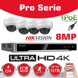 [IPHK-BE-84D-WH] Hikvision IP-Kit 4x Camera 8MP IR / Essential Serie - 4x DS-2CD2183G0-IU Audio Dome Camera IR Standaard 30m - recorder NVR DS-7604NXI-K1/4P 4-kanaals - 2TB harde schijf geïnstalleerd