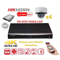 [IPMD-8M-4D] HIKVISION Camera Kit Smart Hybrid G2-serie 4x IP-cameradome 8MP - NVR 8x kanaal - harde schijf 2 TB, uitbreidbaar tot maximaal 8x IP-camera