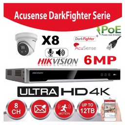 [IPACS-G2IR-6M-8T] Hikvision Kit IP-Darkfighter - Acusense Série G2 8x DS-2CD2366G2-IU - Tourelle 2,8 mm 6 mégapixels avec microphone intégré et enregistreur NVR 8 canaux DS-7608NXI-K1/8P - Disque dur 6 To