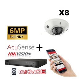 [IPACS-G2IR-6M-8MD] Hikvision IP-Kit 8x Camera 6MP IR / Acusense G2 Serie - 8x DS-2CD2563G2-I 2.8mm Audio Mini Dome Camera - recorder NVR 8-kanaals DS-7608NXI-K1/8P - 6TB Harde Schijf geïnstalleerd