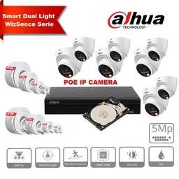 [IPDH-DLW8T-5M] DAHUA Smart Dual Light Active Deterrence WizSense-serie 30m IP-camerakit - 8 x 5 megapixel 2,8 mm camera's + 8-kanaals POE NVR + 4 TB