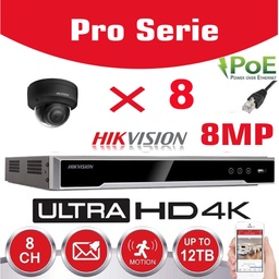 [IPHK-BE-88D-BK] Hikvision IP-Kit 8x Camera 8MP IR / Essential Serie DS-2CD2183G0-IU BLACK Audio Dome Camera IR Standard 30m - recorder NVR DS-7608NXI-K1/8P 8channel - 6TB Hard Disk installed