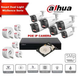 [IPDH-DLW6B-5M] DAHUA Smart Dual Light WizSense-serie Active Deterrence 30m IP-camerakit - 6x 5 megapixel 2,8 mm camerabullet + 8 kanalen POE NVR + 4 TB max. 8x camera