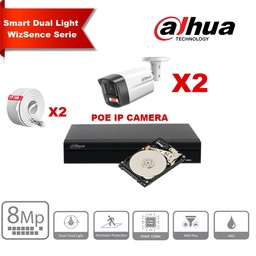 [IPDH-DLW2B-8M] DAHUA Smart Dual Light WizSense Series 30m IP Camera Kit - 2x 8 Megapixel 2.8mm Camera Bullet + 8 Channels POE NVR + 2TB Max 8x Camera