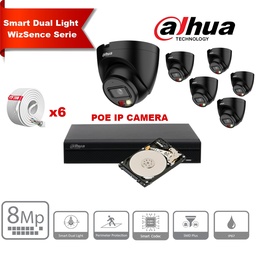 [IPDH-DLW6TB-8M] Kit de caméras IP DAHUA Smart Dual Light WizSense   Series 30 m - 6 caméras Turret  PC-HDW2849T-S-IL 8 mégapixels 2,8 mm  Noir+ NVR POE 8 canaux + 4To max. 8 caméras   (copie)